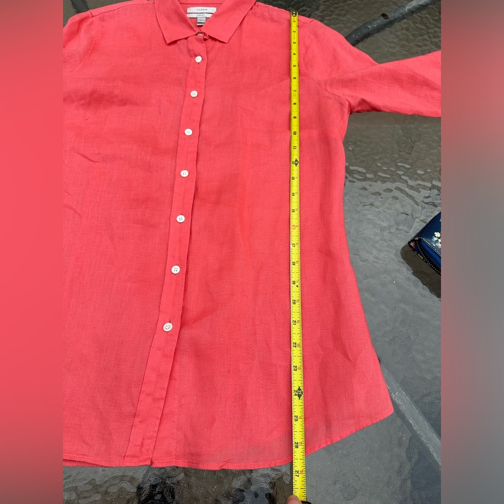 J. Crew Coral Button-Up  Linen Dress Shirt 6 - Picture 6 of 6